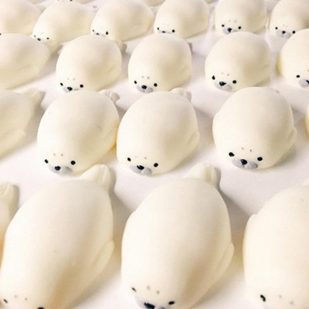 Cute Soft White Seal Stress Relieve Squishy Squeeze Healing Toy Adult Kids Gift