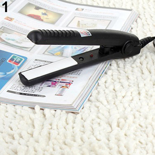 US Plug Mini Travel Ceramic Hair Crimper Curl Straightener Flats Iron Perm Splint