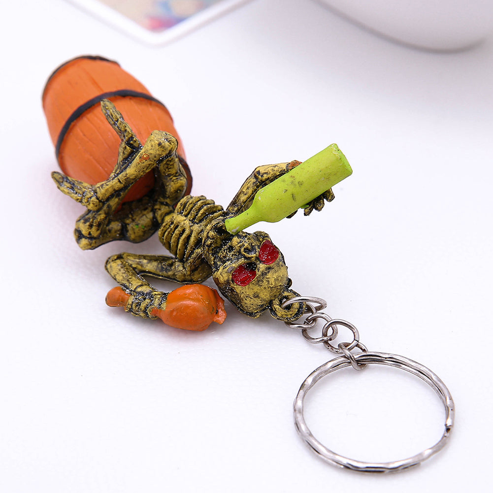Wine Bottle Skeleton Pendant Funny Key Ring Backpack Purse Keychain Ornament