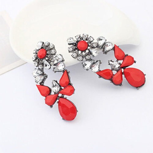 Women Fashion Party Jewelry Multicolor Resin Drops Crystal Flower Earrings Studs