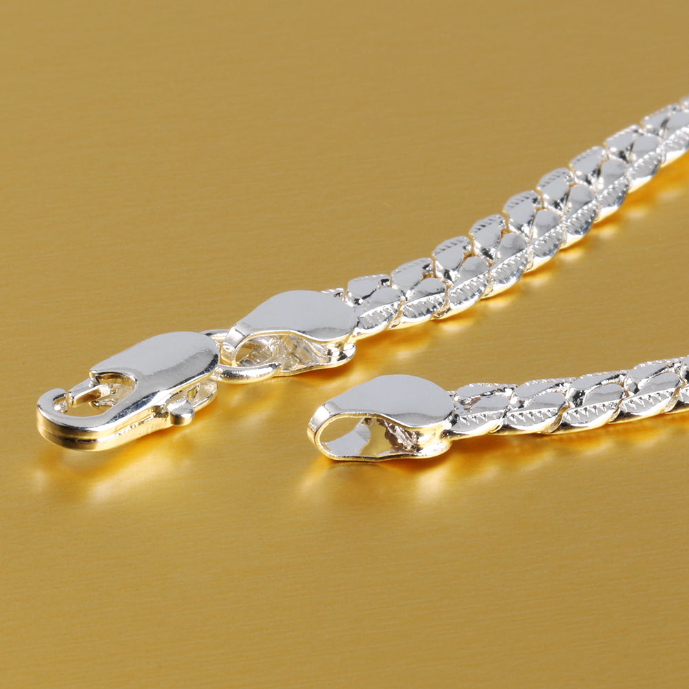 Fashion Men's Flat Curb Silver Plated Chain Simple Design Bracelet Jewelry Gift