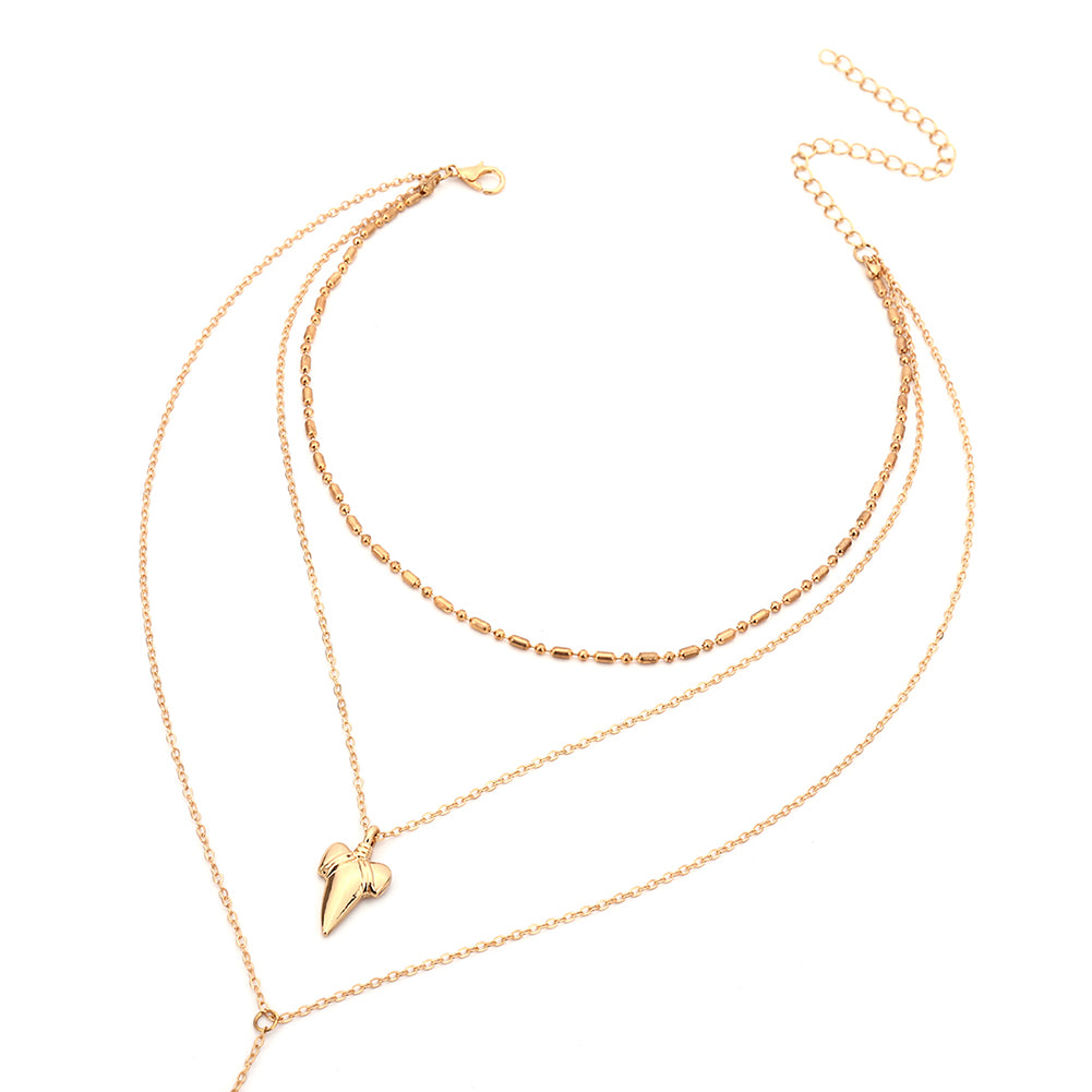 Women Fashion Multilayer Shark's Tooth Pattern Necklaces Chain Choker Jewelry