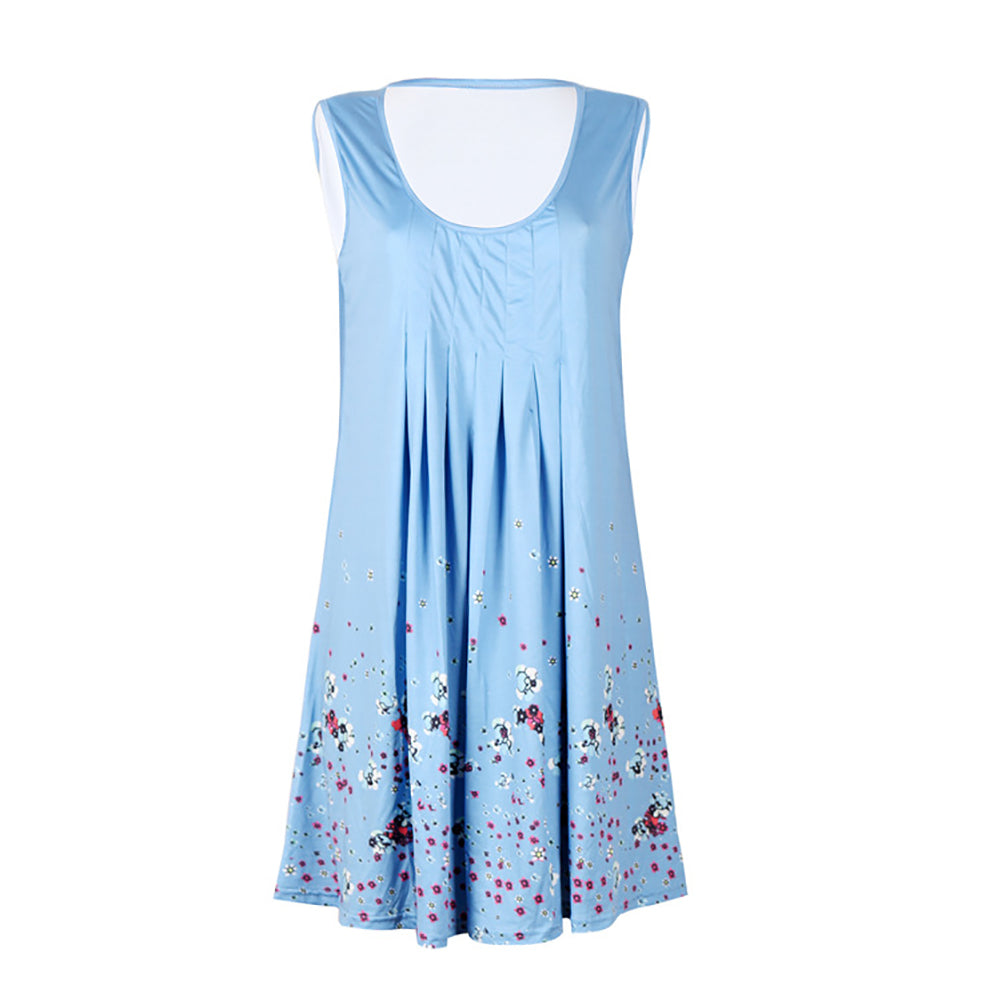 Flower Print Sleeveless Women Loose Summer Beach Evening Party Boho Mini Dress