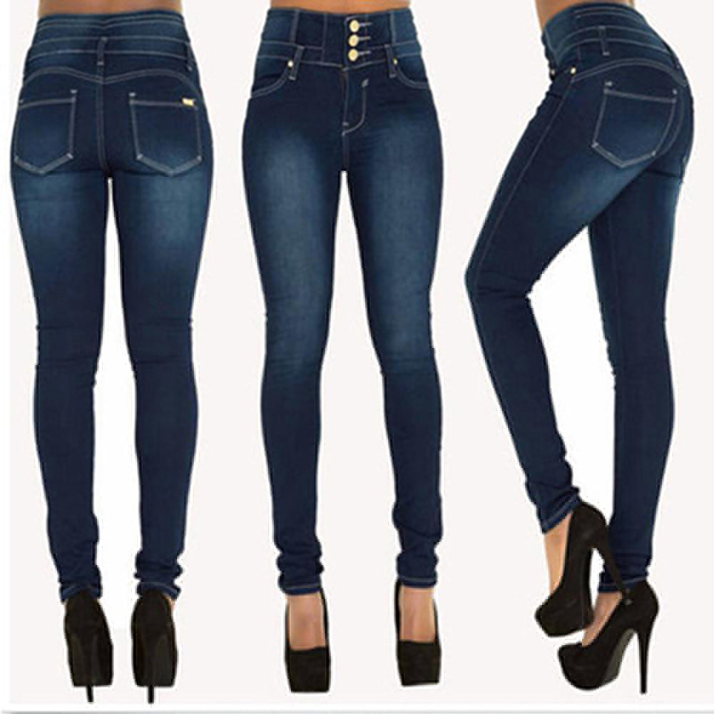 Women Fashion High Waist Slim Skinny Jeans Stretch Pencil Pants Denim Trousers