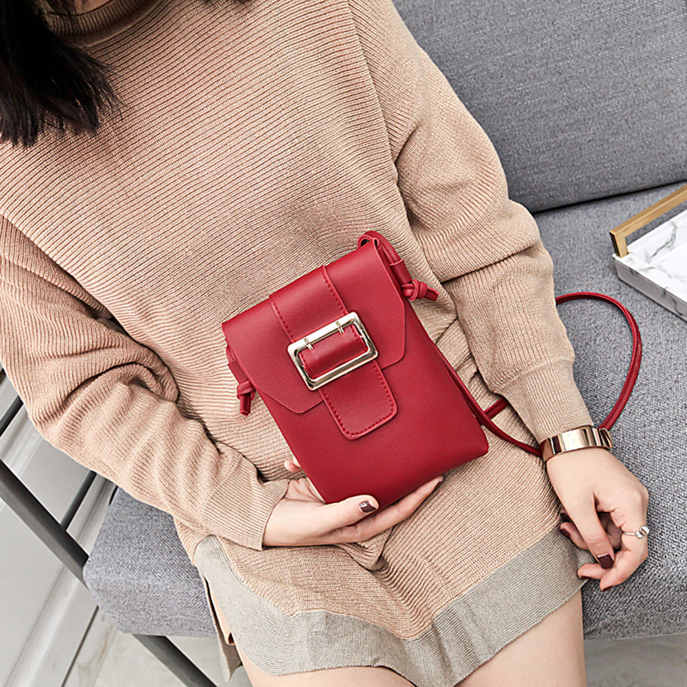 Women Fashion Small Faux Leather Cross Body Bag Shoulder Phone Solid Color Purse