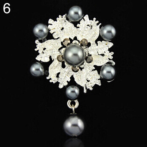 Alloy Flower Faux Pearls Brooch Crystal Pin Brooches Wedding Party Jewelry Gift