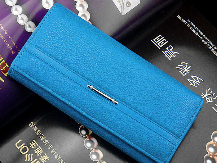 Fashion Lady Women Classic Purse Clutch Wallet Bags PU Handbag Blue