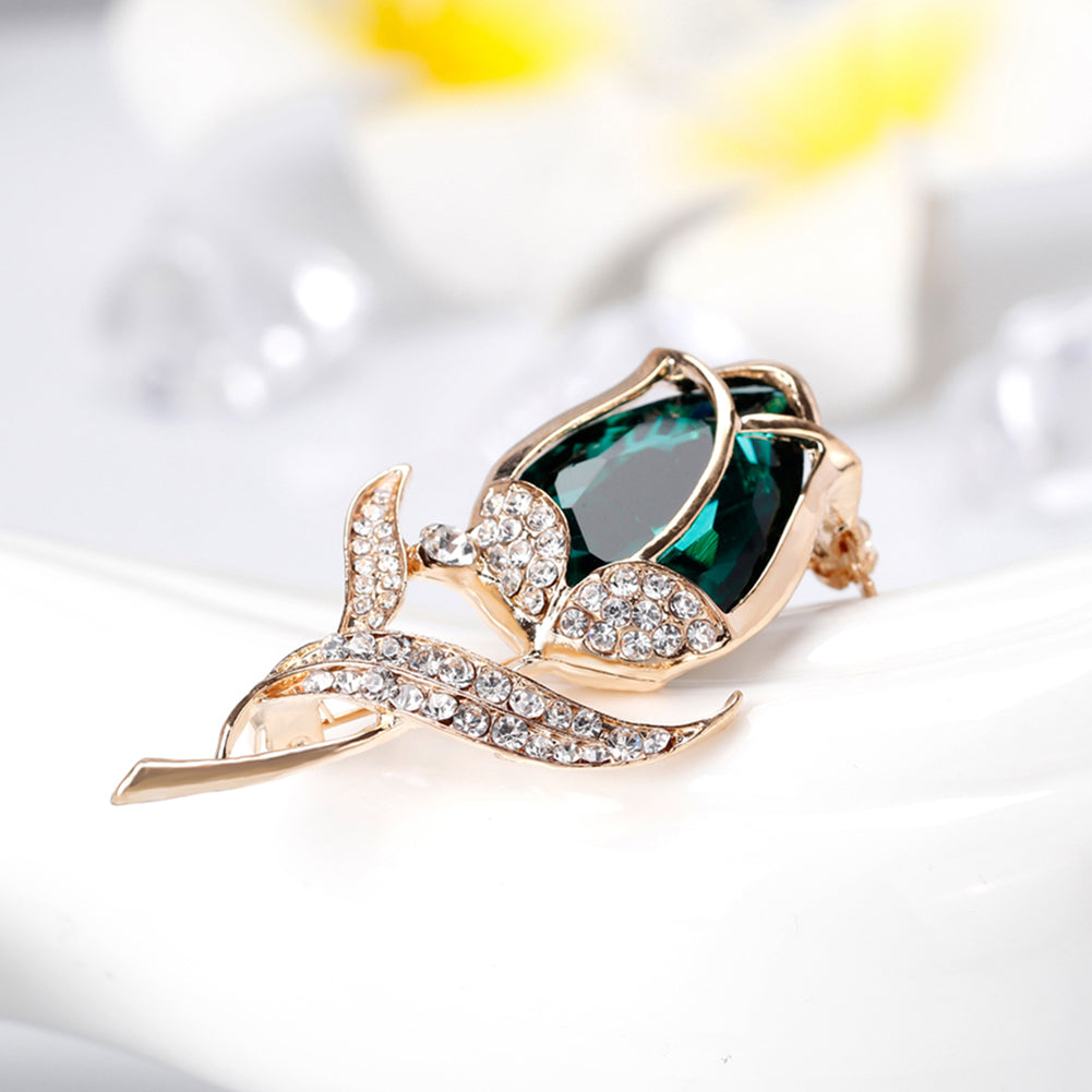 Women Fashion Rose Flower Rhinestone Brooch Pin Wedding Bridal Jewelry Accessory