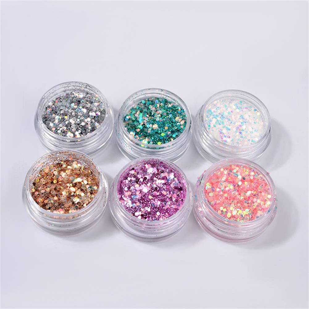 6Pcs Colorful Manicure Pigments Paillette Laser Sequins Nail Glitter Powder