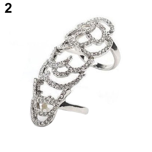 Women Bendable Hollow Twinkling Rhinesone Rose Knuckle Finger Chic Joint Ring