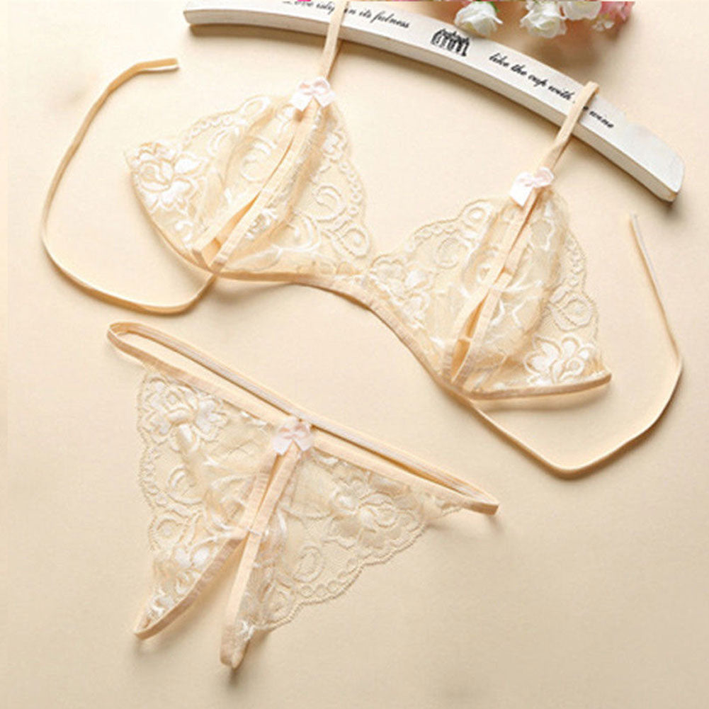 Women Fashion Sexy Babydoll Sleepwear Underwear Bra G-string Open Crotch Gift