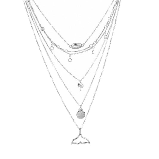 Women Multi-layer Fish Tail Scallop Coconut Tree Choker Party Club Necklace