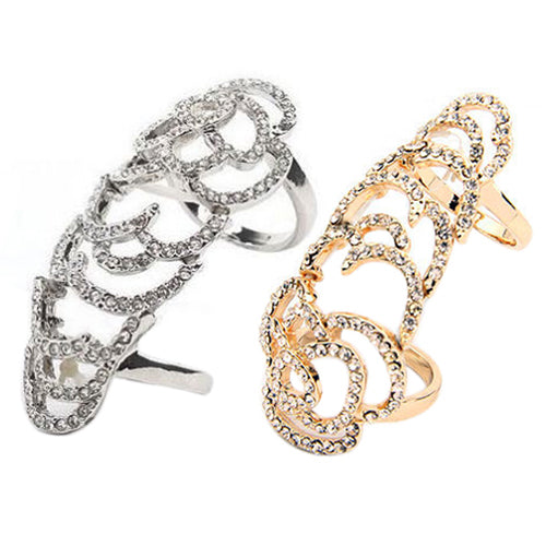 Women Bendable Hollow Twinkling Rhinesone Rose Knuckle Finger Chic Joint Ring