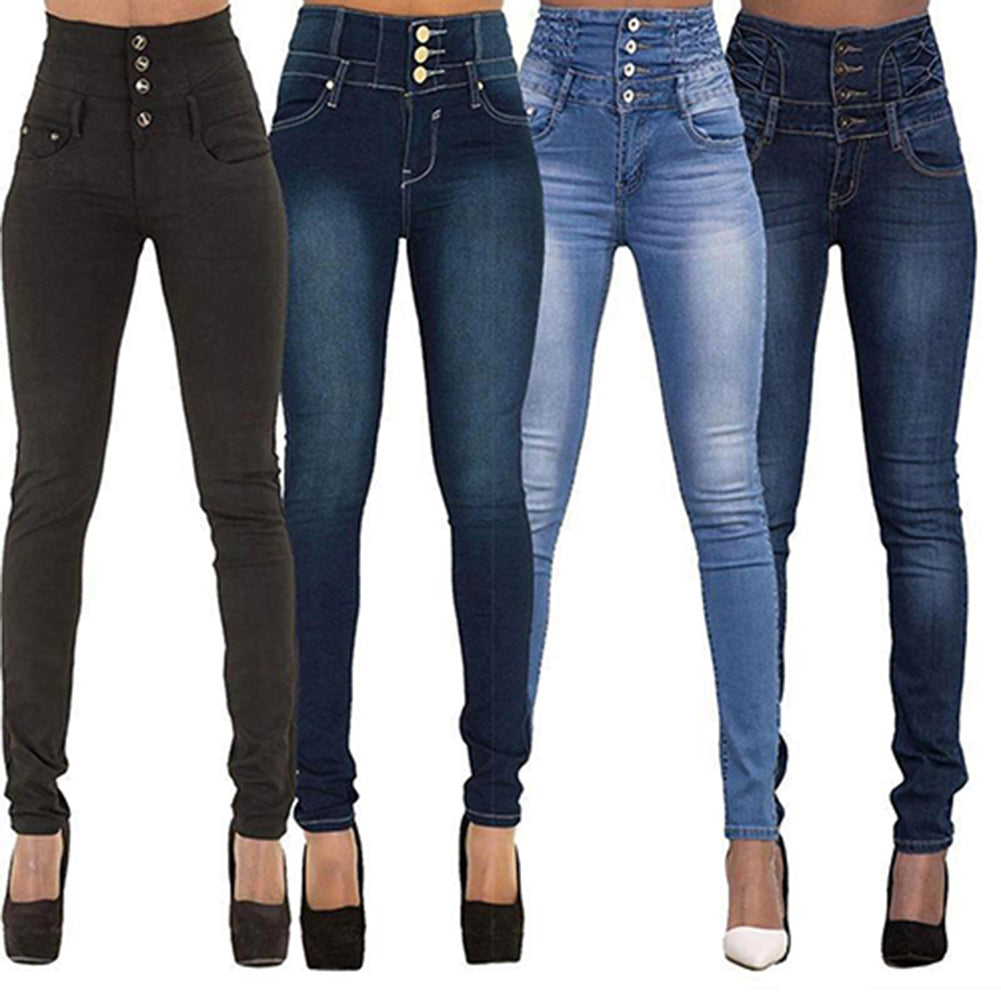 Women Fashion High Waist Slim Skinny Jeans Stretch Pencil Pants Denim Trousers