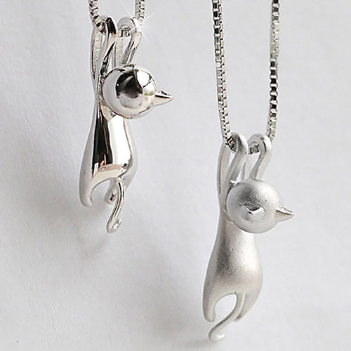 Women 925 Sterling Silver Lovely Jumping Cat Pendant Charm Necklace Jewelry