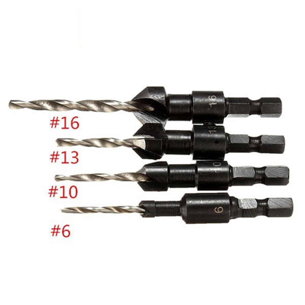 4Pcs HSS Tapered Hex Shank Quick Change Woodworking Countersink Drill Bit Reamer