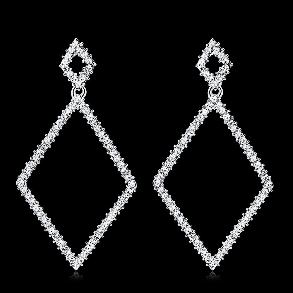 Women Fashion Glitter Rhinestones Rhombus Drop Dangle Earrings Jewelry Gifts