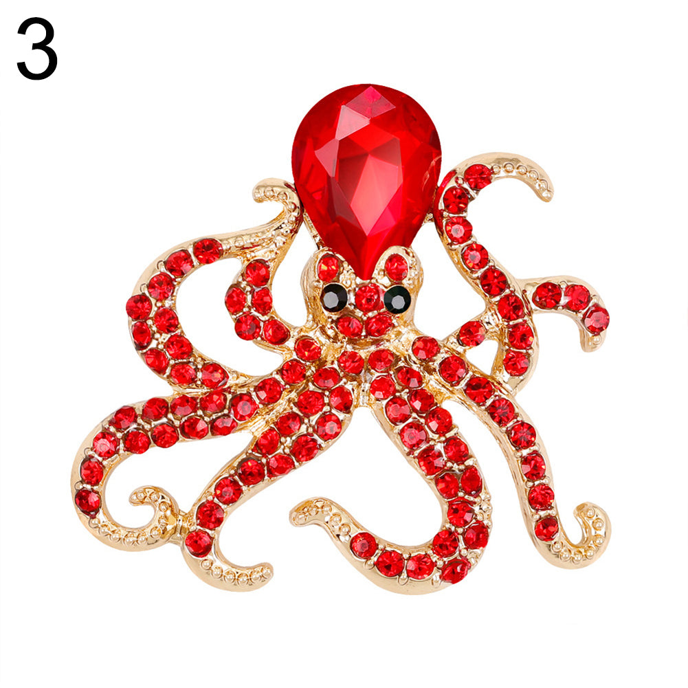 Women Fashion Rhinestones Octopus Brooch Pins Badge Coat Dress Decor Jewelry