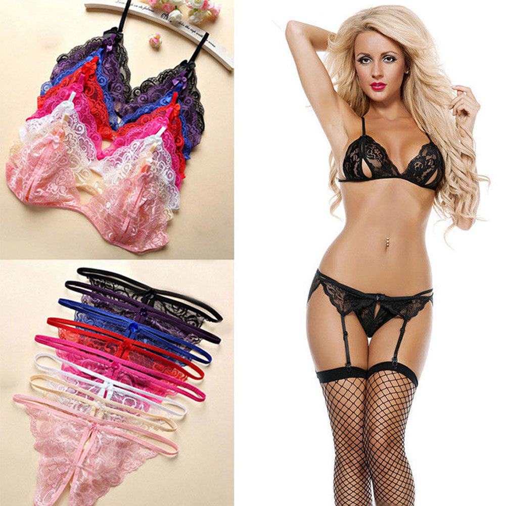 Women Fashion Sexy Babydoll Sleepwear Underwear Bra G-string Open Crotch Gift