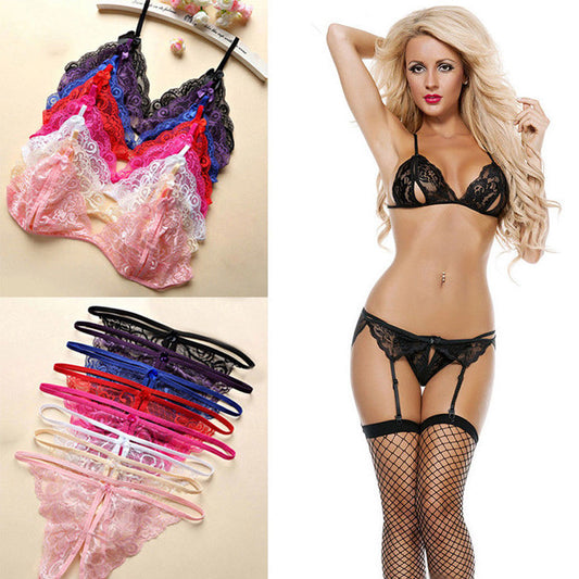 Women Fashion Sexy Babydoll Sleepwear Underwear Bra G-string Open Crotch Gift