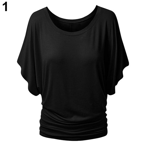 Women Boat Neck Dolman Casual Tops Elbow Sleeve Off Shoulder Tee Blouse T-Shirt
