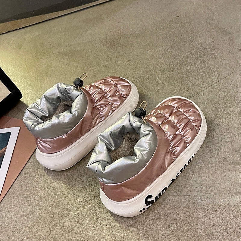 2021 winter down waterproof Cotton slippers female All inclusive heel Wear out Thick bottom Plush keep warm indoor winter cotton-padded shoes