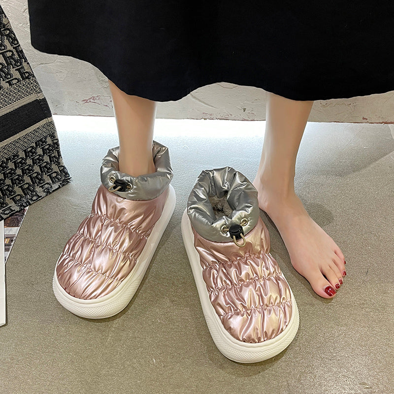 2021 winter down waterproof Cotton slippers female All inclusive heel Wear out Thick bottom Plush keep warm indoor winter cotton-padded shoes