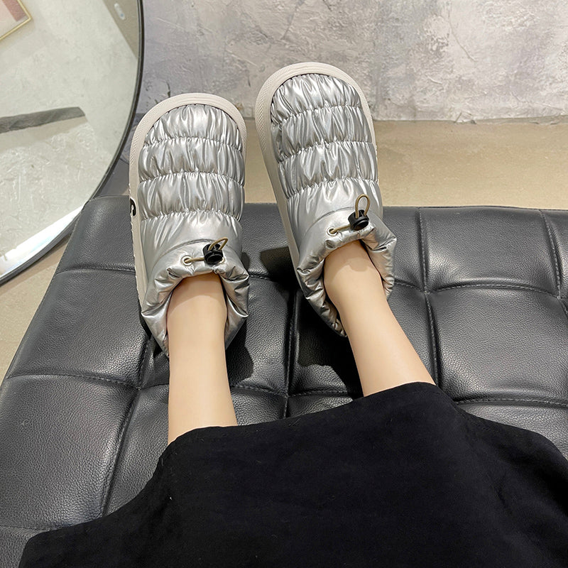 2021 winter down waterproof Cotton slippers female All inclusive heel Wear out Thick bottom Plush keep warm indoor winter cotton-padded shoes