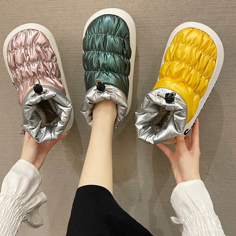 2021 winter down waterproof Cotton slippers female All inclusive heel Wear out Thick bottom Plush keep warm indoor winter cotton-padded shoes