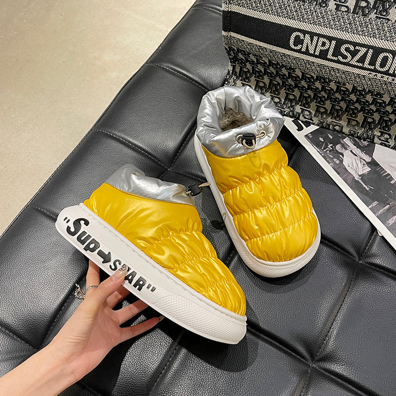 2021 winter down waterproof Cotton slippers female All inclusive heel Wear out Thick bottom Plush keep warm indoor winter cotton-padded shoes
