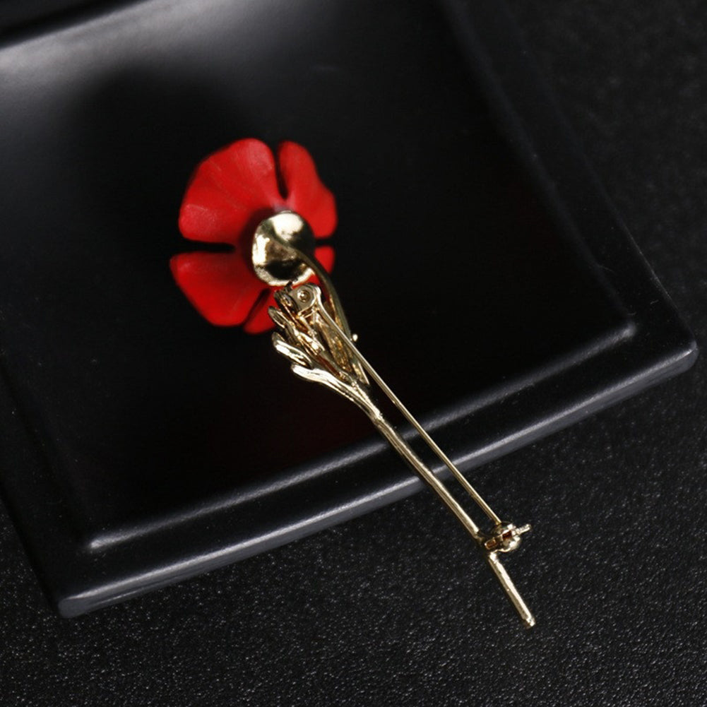 Poppy Flower Brooch Pin Vintage Women Men Collar Accessory Breastpin Jewelry