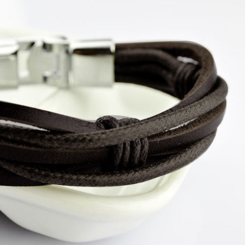 Men Surfer Hemp Faux Leather Hand Braided Multilayer Wristband Cuff Bracelet