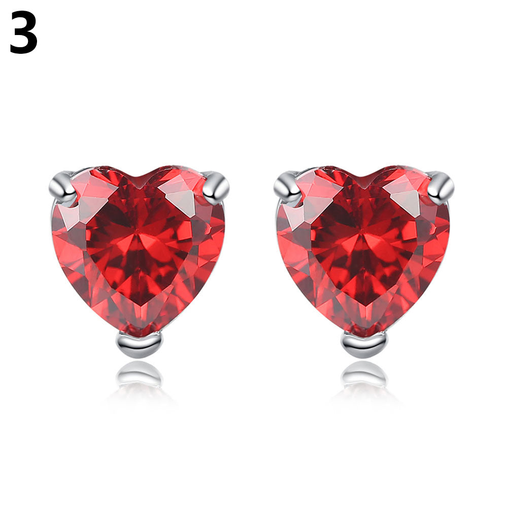 Women's Fashion Love Heart Pendant Zirconia Inlaid Ear Stud Earrings Wedding Gift