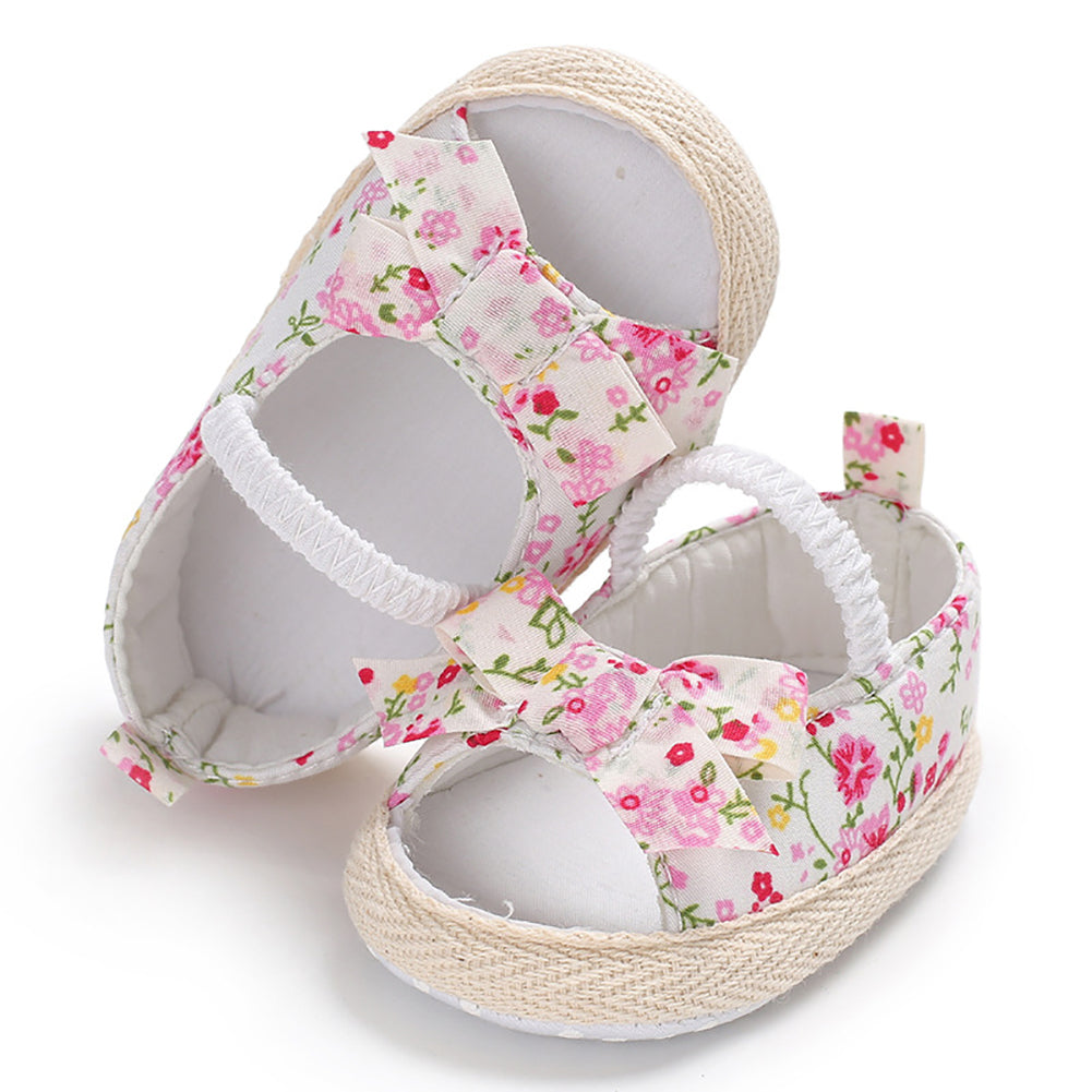 Summer Newborn Baby Girl Princess Floral Print Bowknot Canvas Shoes Sandals Gift