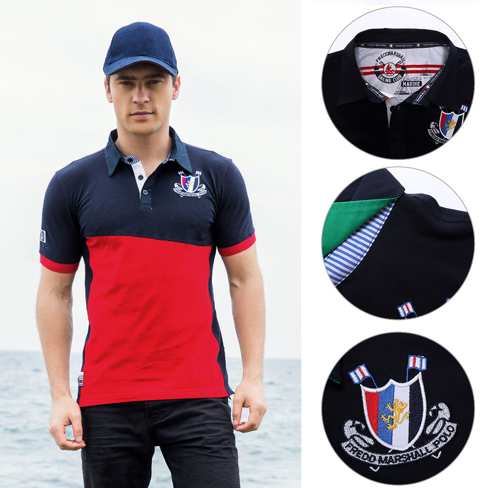 Men Cotton Polo Shirt Spring Summer Short Sleeve T-shirt Color Patchwork Tee Top