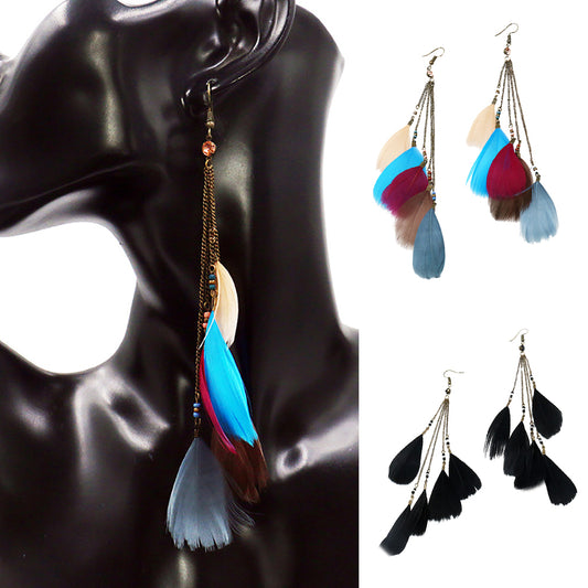 Bohemian Fashion Women Feather Tassel Hook Earrings Seaside Holiday Jewelry Gift