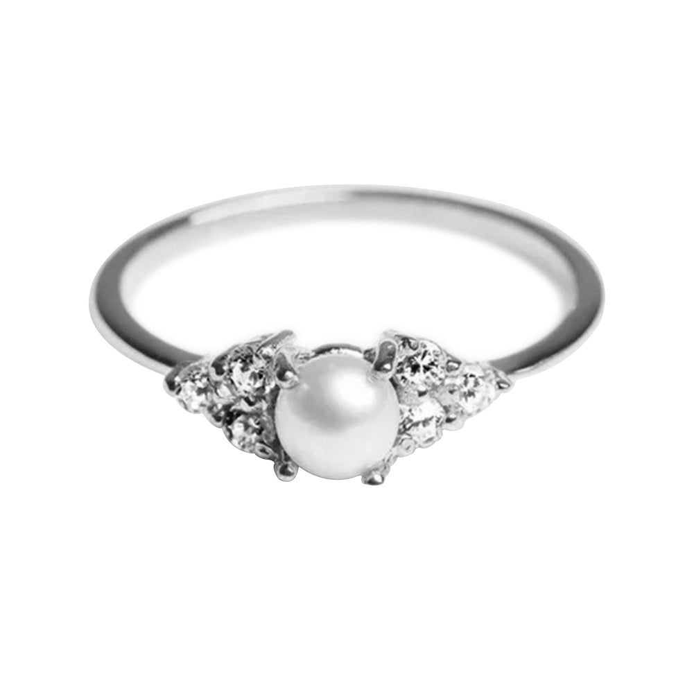 Faux Pearl Rhinestone Inlaid Fashion Women Slim Ring Engagement Proposal Band