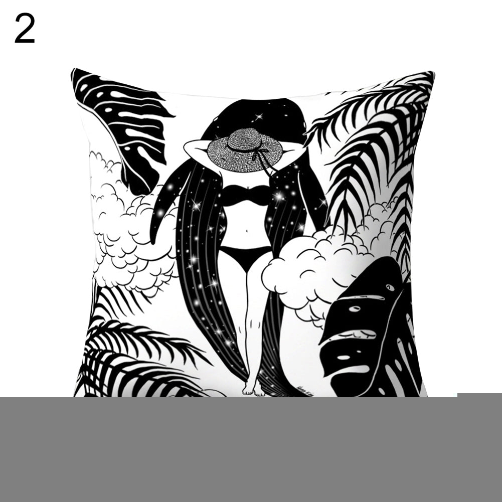 Black and White Cartoon Pattern Sofa Bed Throw Pillow Case Cushion Cover