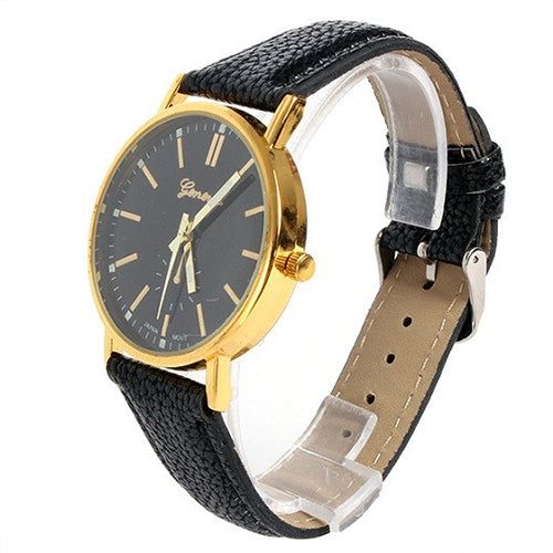 Men's Women's Geneva Round Roman Numerals Dial Faux Leather Quartz Wrist Watch