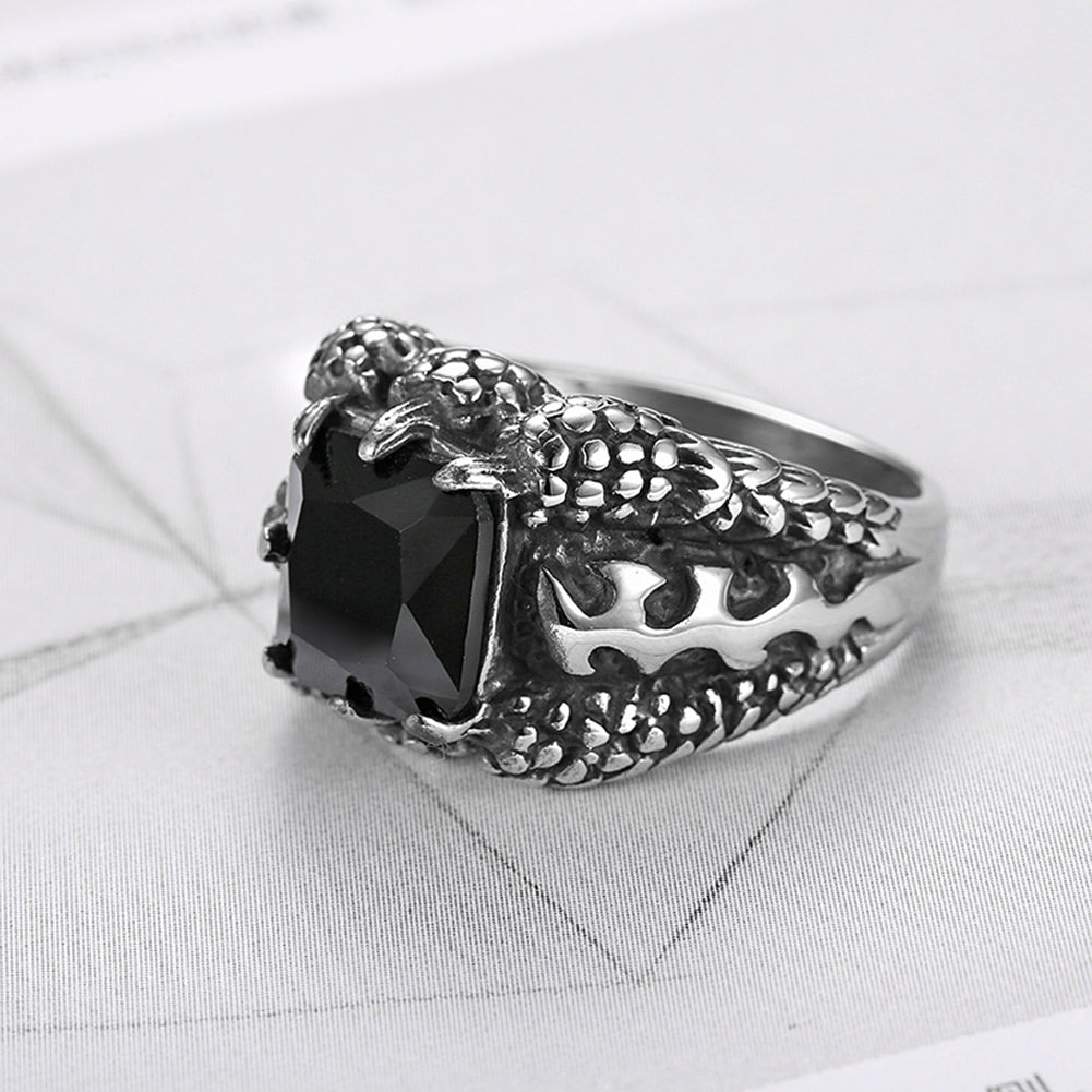 Cool Stainless Steel Ring Claw Square Rhinestone Men's Halloween Gothic Ring