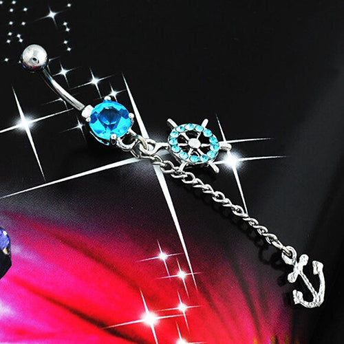 Rhinestone Belly Button Barbell Body Piercing Jewelry Anchors Rudder Navel Ring