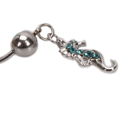 Seahorse Shape Blue Rhinestone Navel Belly Button Ring Body Piercing Jewelry