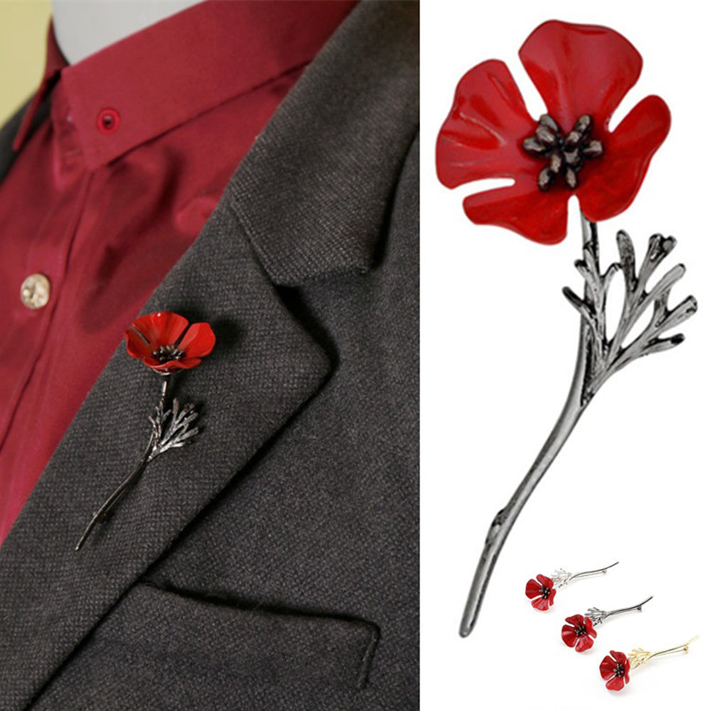 Poppy Flower Brooch Pin Vintage Women Men Collar Accessory Breastpin Jewelry