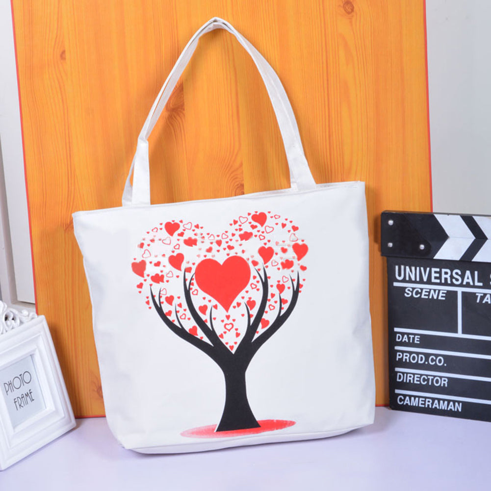 Casual Cartoon Printed Women Canvas Shopping Travel Shoulder Bag Tote Handbag