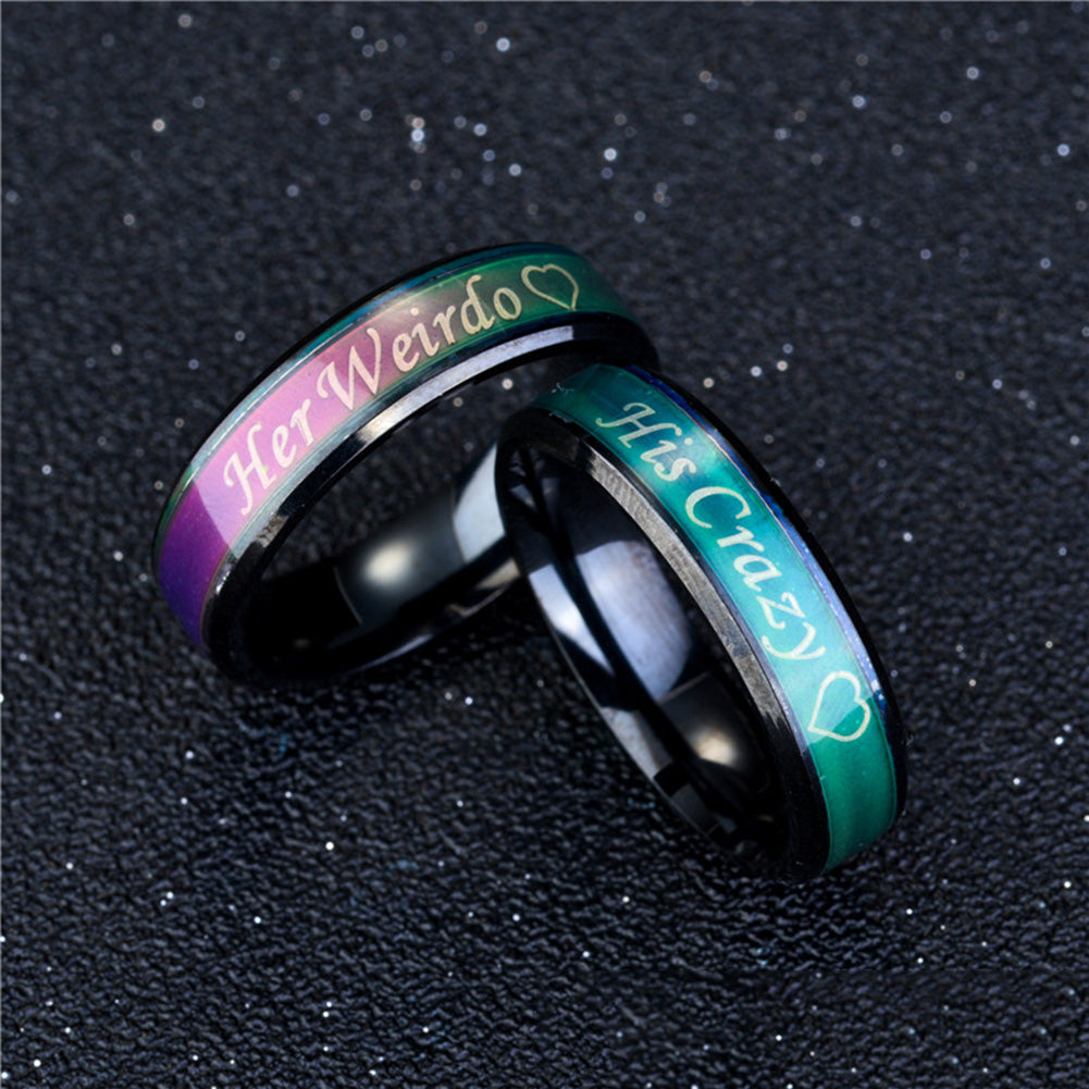 His Crazy Her Weirdo Color Changing Titanium Couple Rings Jewelry Ornament Gift