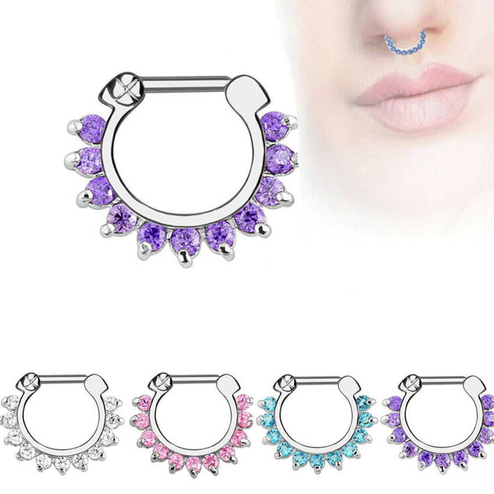 Women's CZ Nose Ring Piercing Fashion Hinged Clicker Hoop Septum Jewelry Party