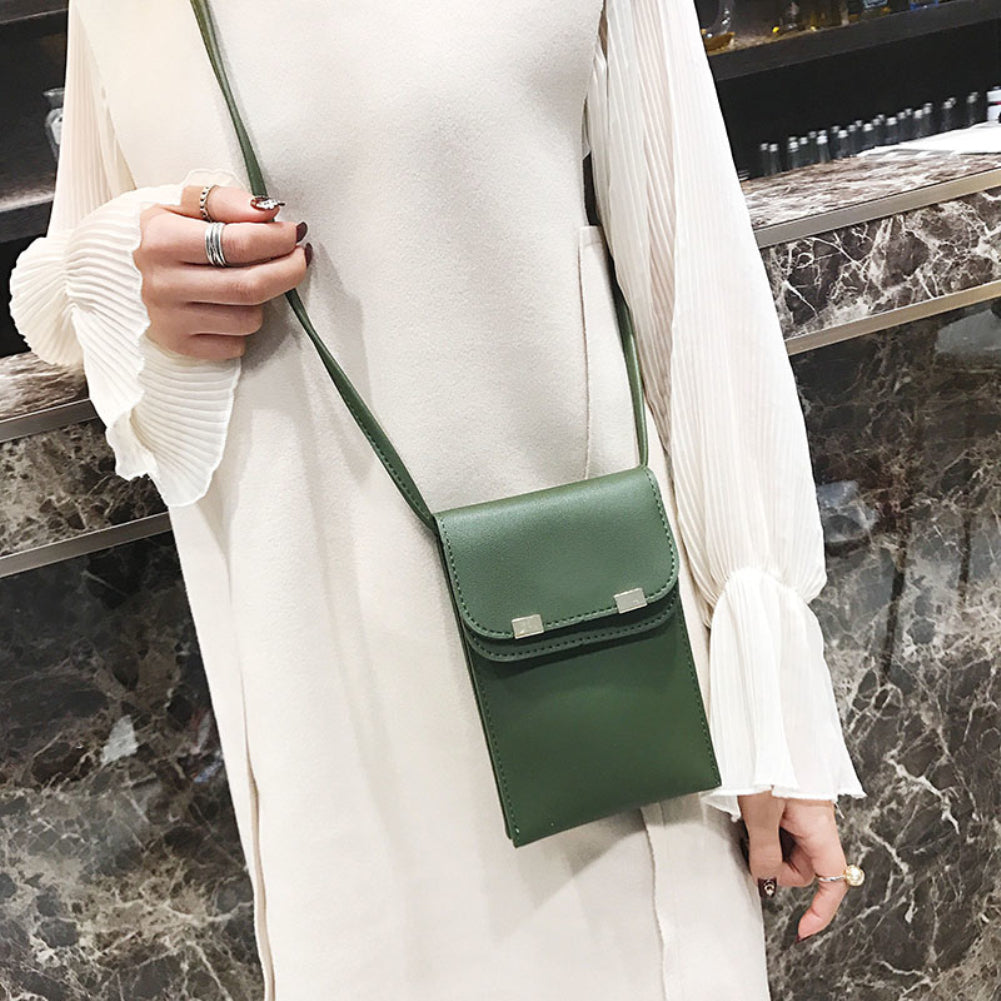 Fashion Women Solid Color Double Layer Faux Leather Rectangle Crossbody Bag