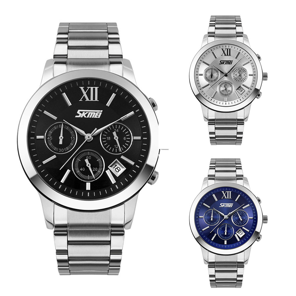 Fashion Men Alloy Band Roma Style Sub-Dial Analog Quartz Wrist Watch Gift