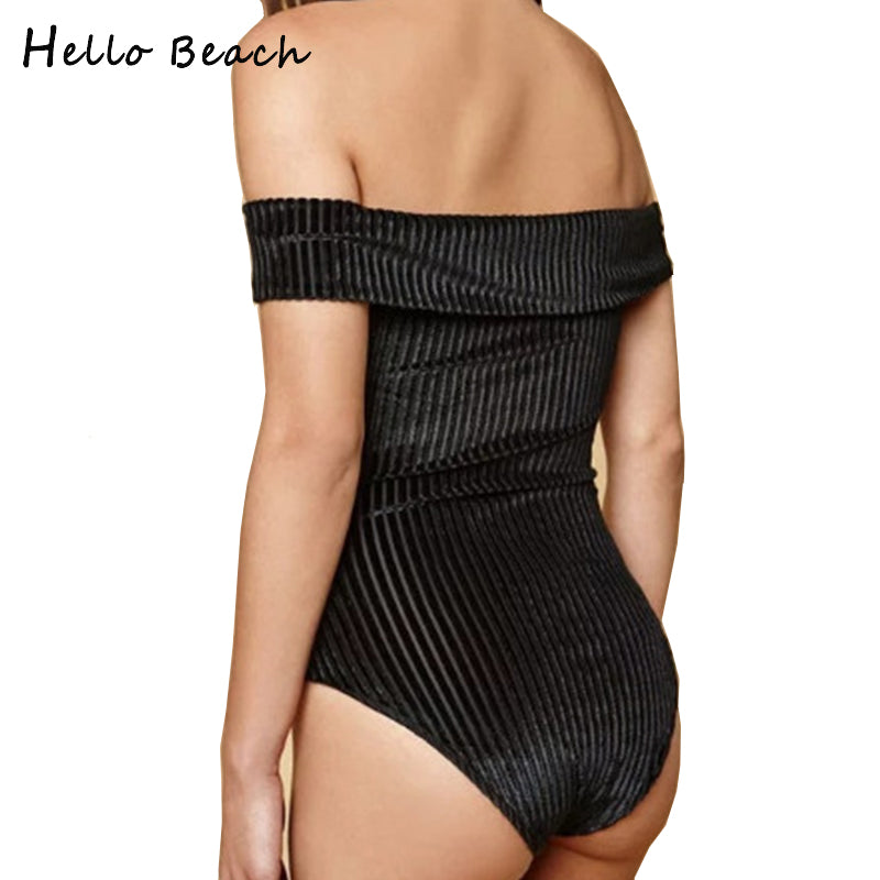 2018 One Piece Swimsuit Off shoulder Swimswear Women hot Beachwear Summer Bathing suit Padded Velvet Swimsuit Female