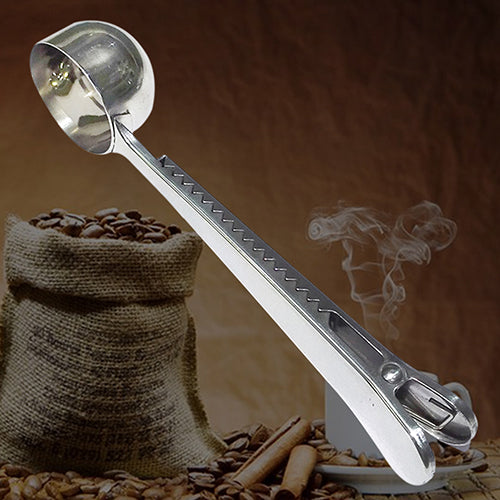 Stainless Steel Kitchen Ground Coffee Measuring Scoop Spoon with Bag Seal Clip